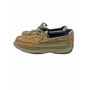 Sperry Top Sider Lanyard Boys Boat Shoes Brown Leather 61394 Slip On Moc Toe 4.5